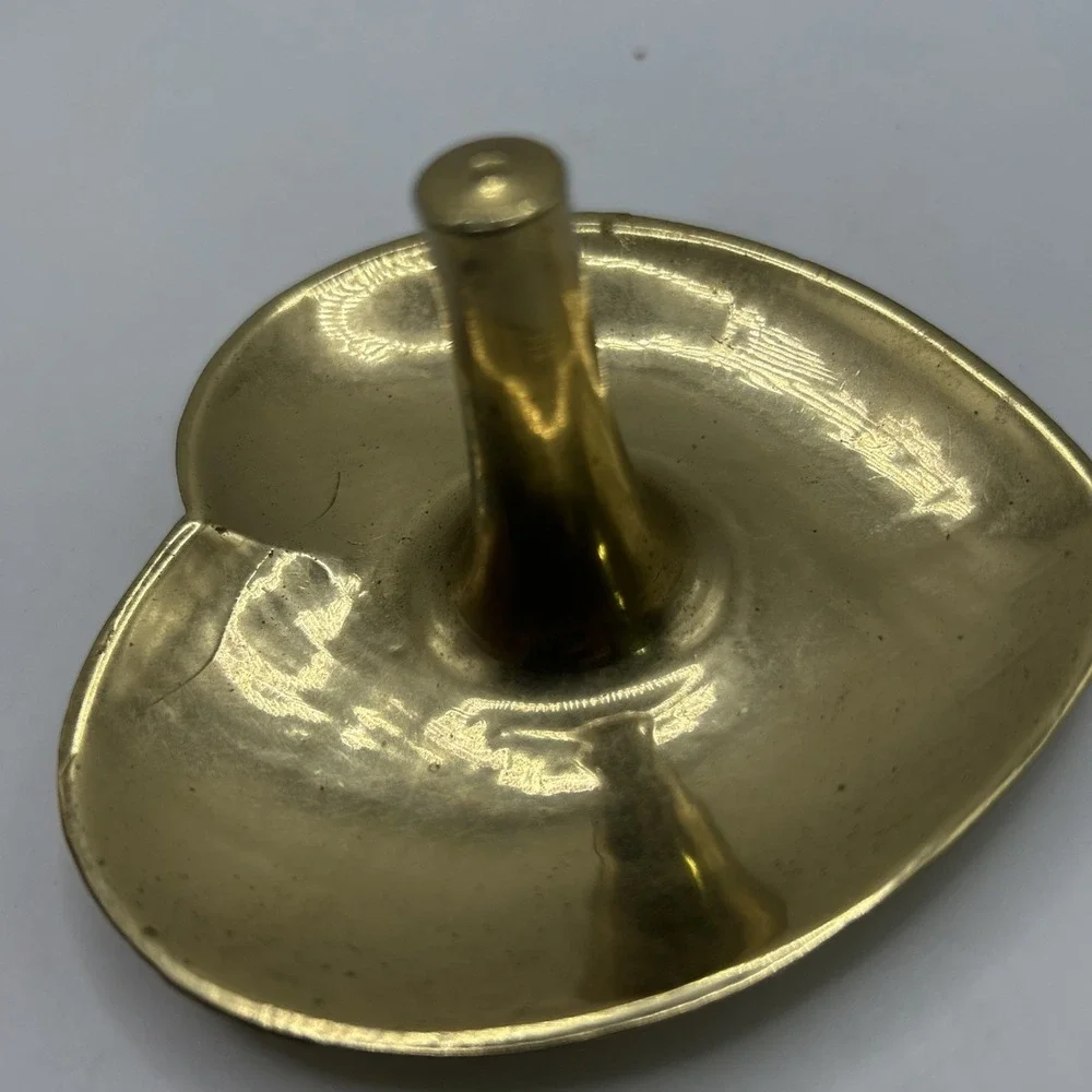 Vtg Brass Heart Shaped Ring Holder Jewelry Dish Trinket Lacquered India MCM